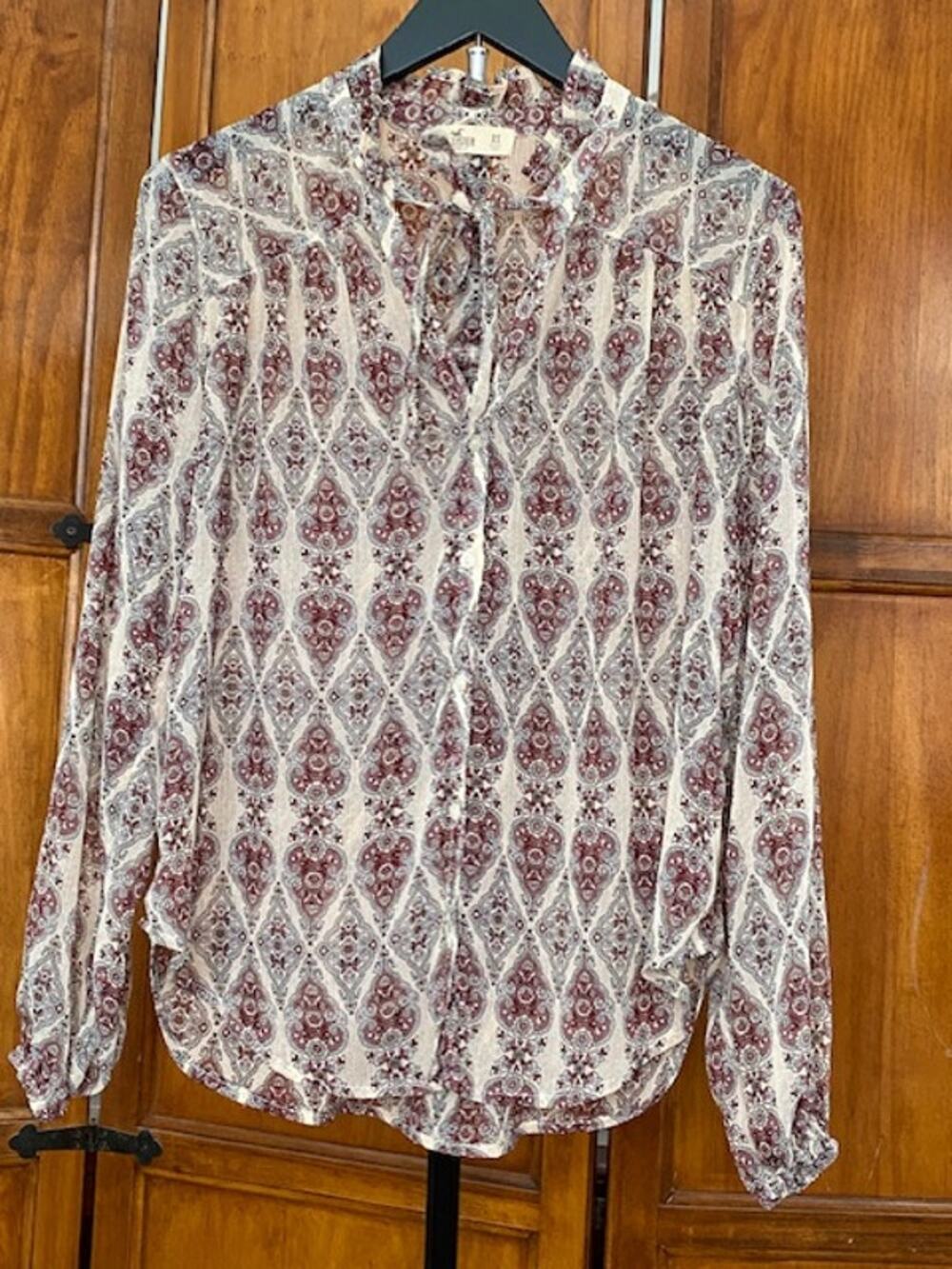 Hollister Women’s XS Sheer Paisley Blouse Long Sleeve Button Front Boho